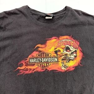 Harley Davidson Shirt Size Large Flaming Skull Stratman Daytona Beach Biker